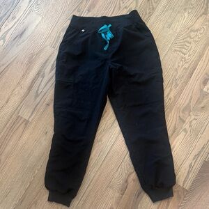 Figs technical collection Black Jogger scrubs Pants with Teal Drawstring M